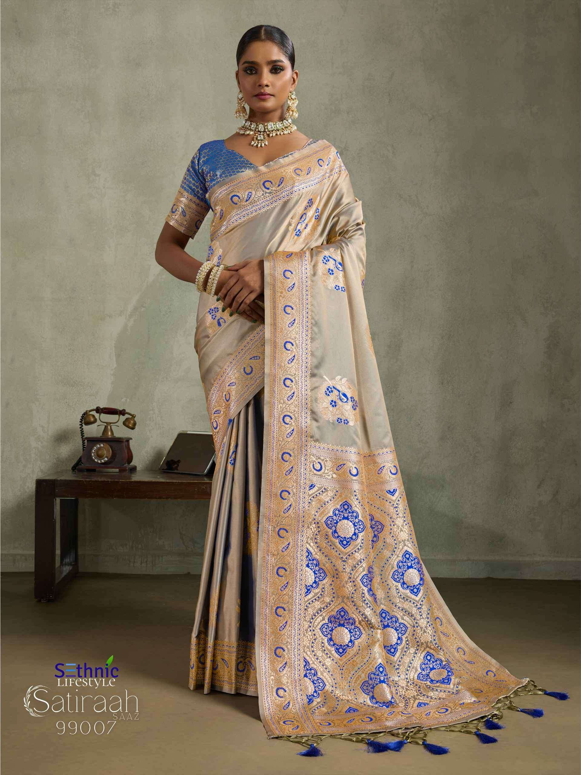 satiraah by sethnic lifestyle 99001-99008 series party wear designer satin silk saree wholesaler surat