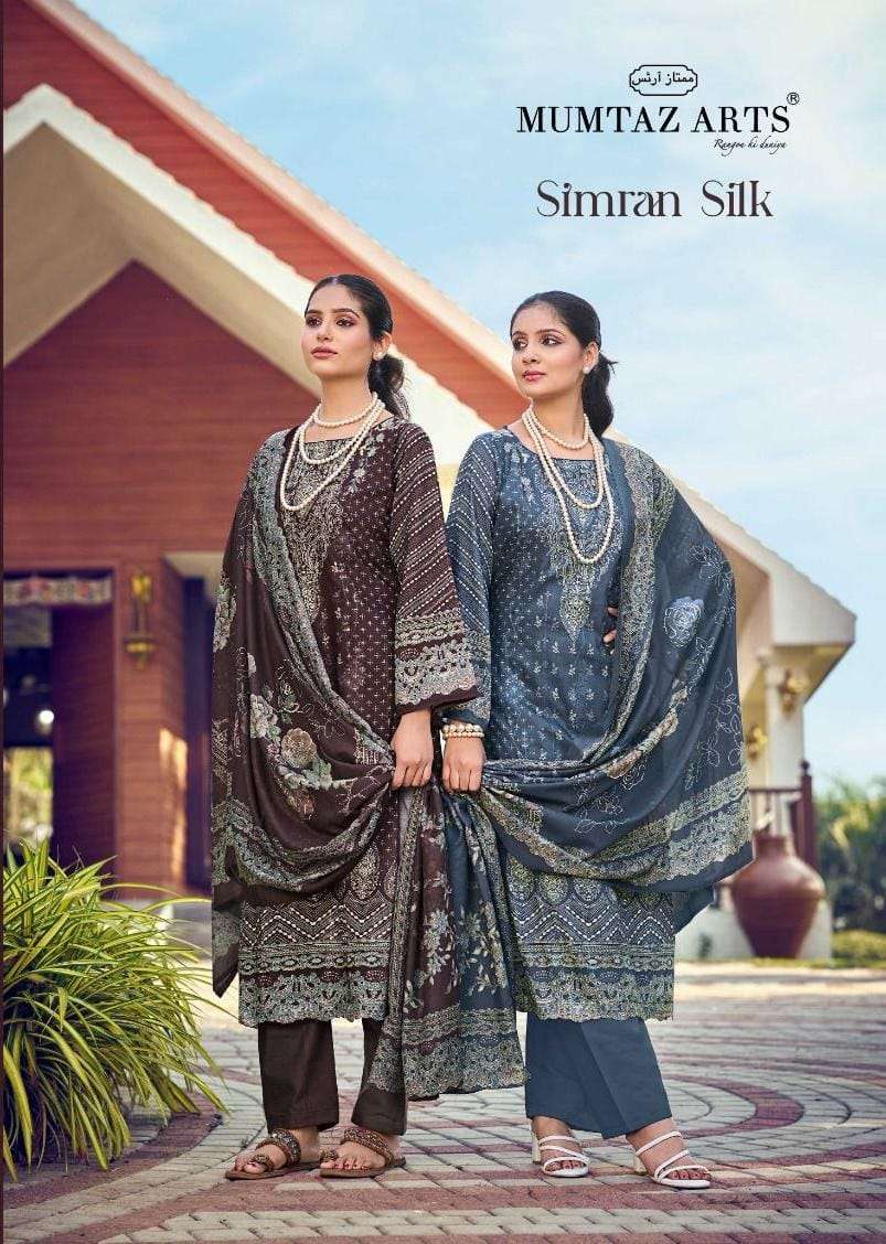 simran by mumtaz arts 101-104 series digital printed jam satin suit wholesaler surat