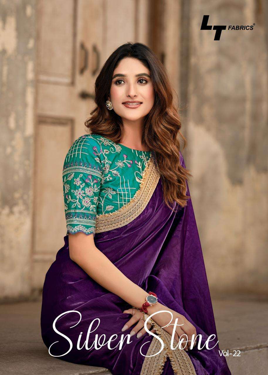 stone vol-22 by lt fashion latest designer party wear silk embroidered saree wholesaler surat