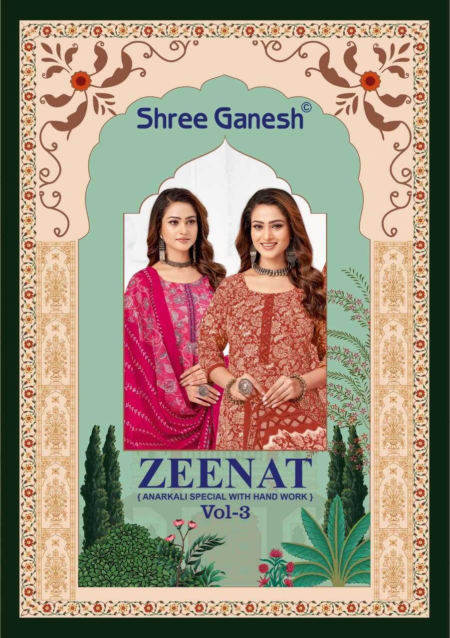 zeenat vol-3 by shree ganesh 1301-1310 series anarkali style cotton colection wholesale surat