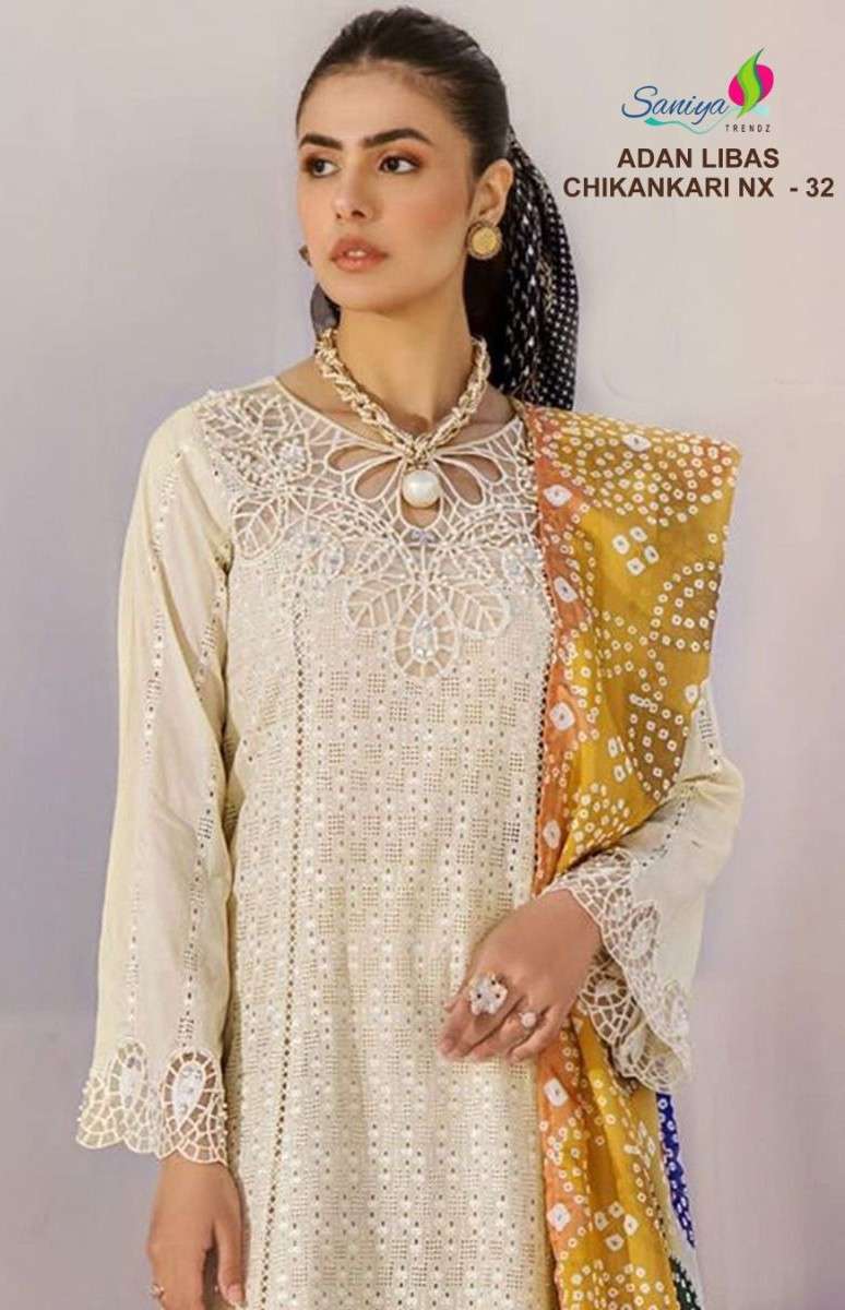 adan libas chikankari vol-31 by saniya cotton embroidered pakistani salwar kameez wholesal eprice surat