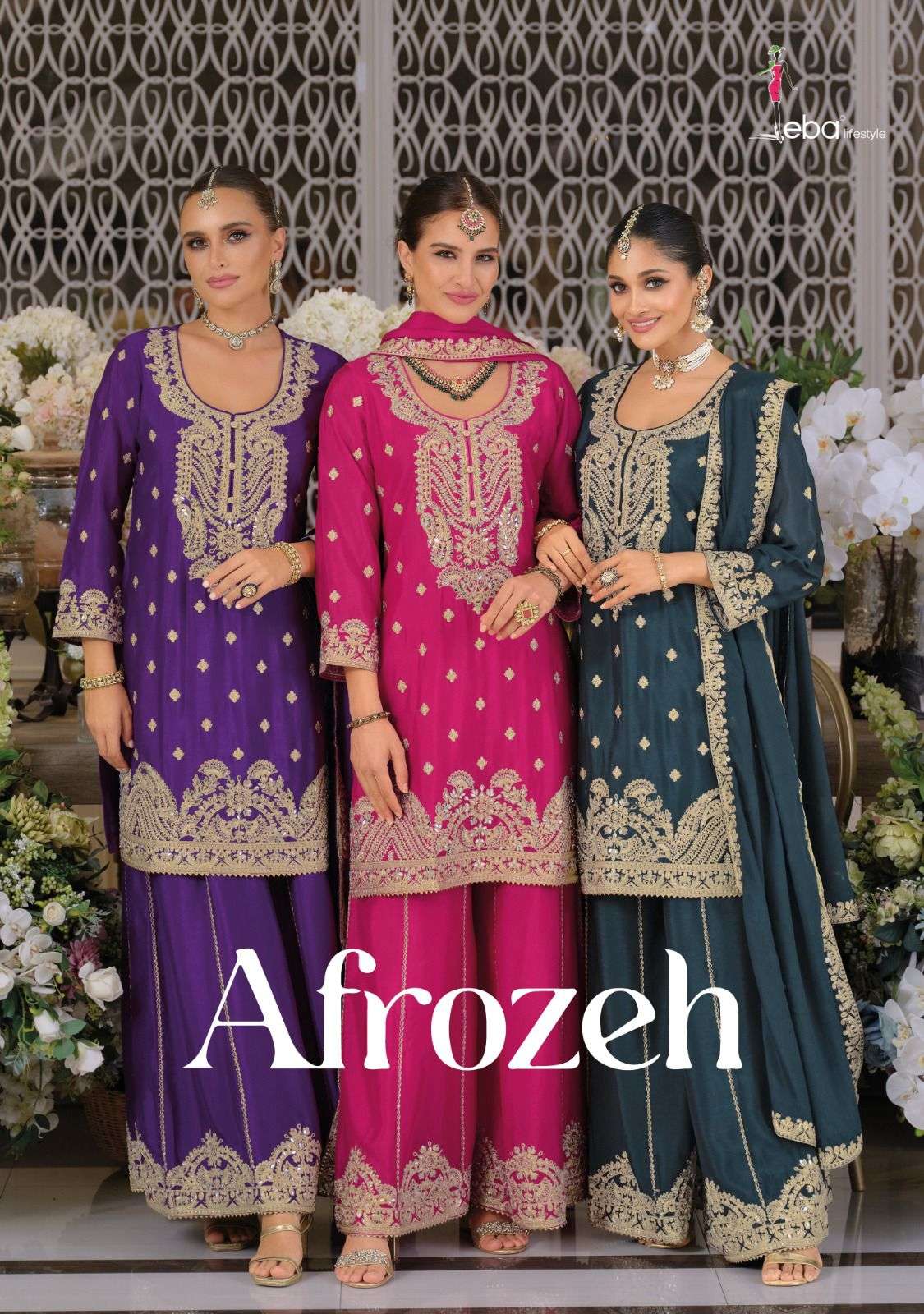 afrozeh by eba lifestyle 1920-1922 series chinon with heavy embroidered plazo suit wholesale price surat