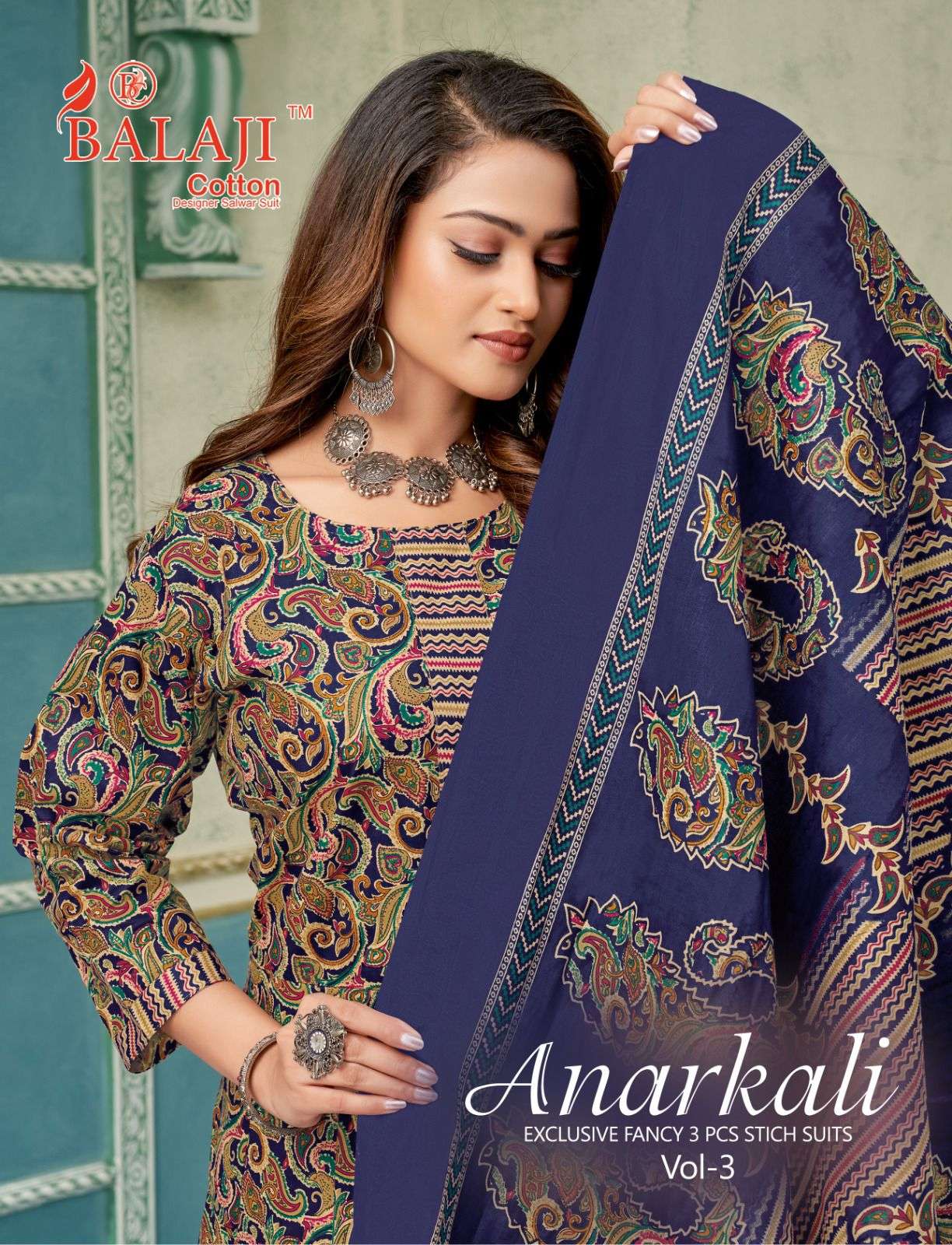 anarkali vol-3 by balaji cotton 3001-3008 series designer anarkali style cotton salwar suit wholesale price surat