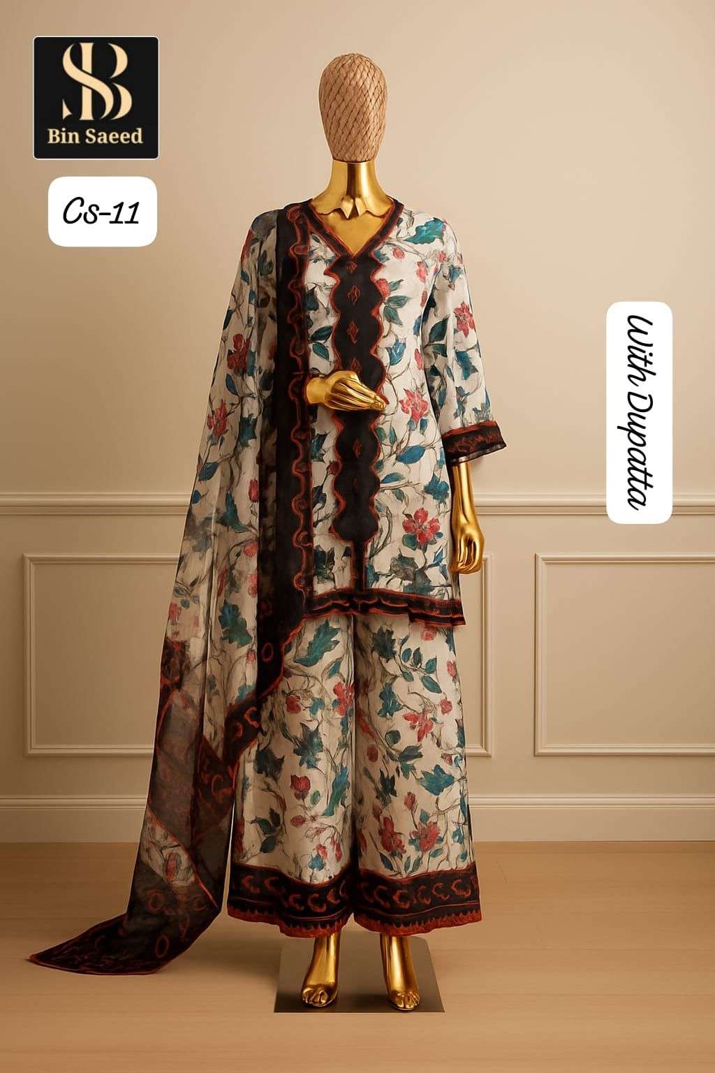 bin saeed vol-11 by sapphire satin digital printed designer cord set wholesale price surat