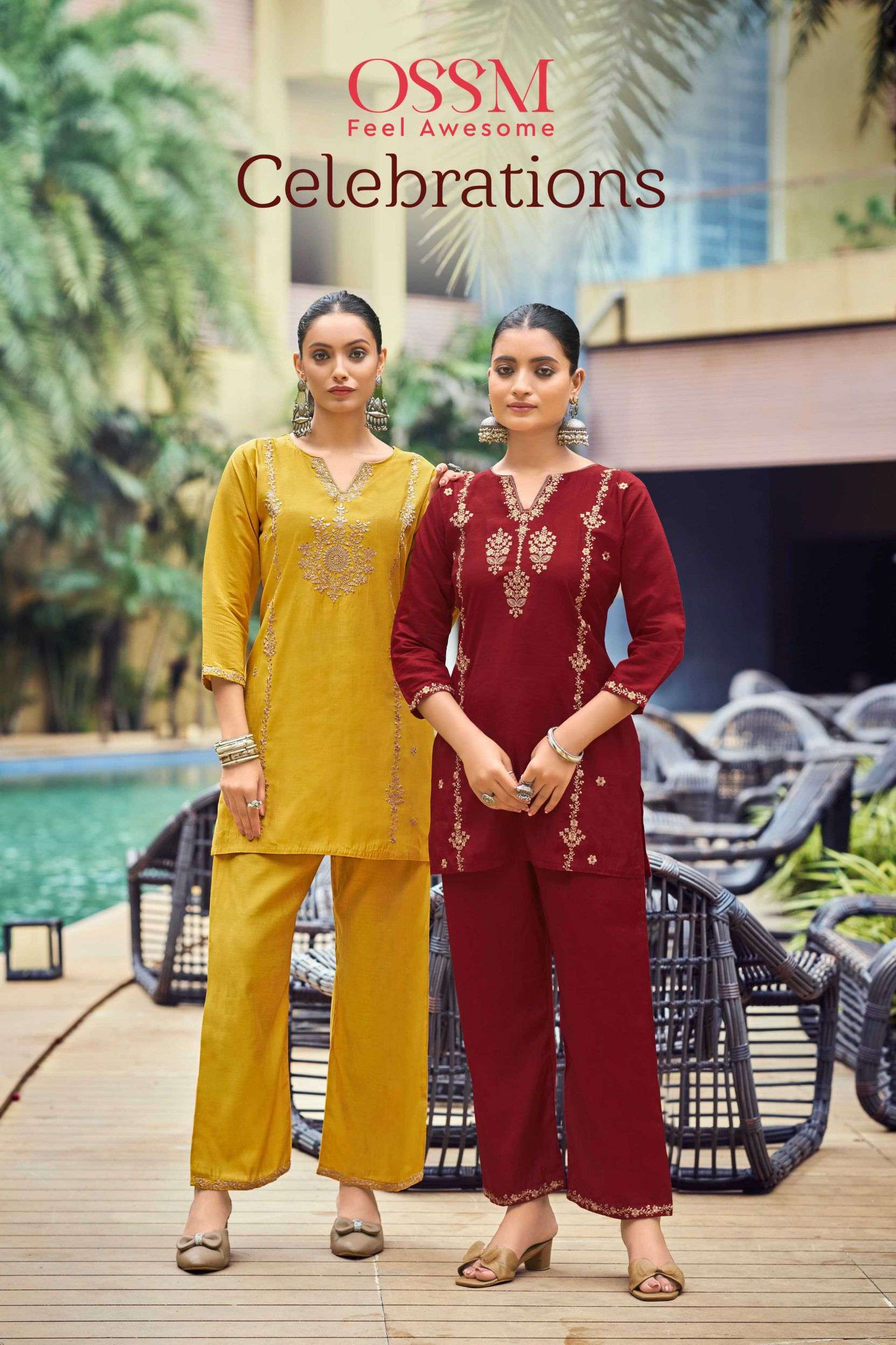 celebrations by ossm 1001-1006 series roman silk fancy embroidered readymade kurti wholesale price surat