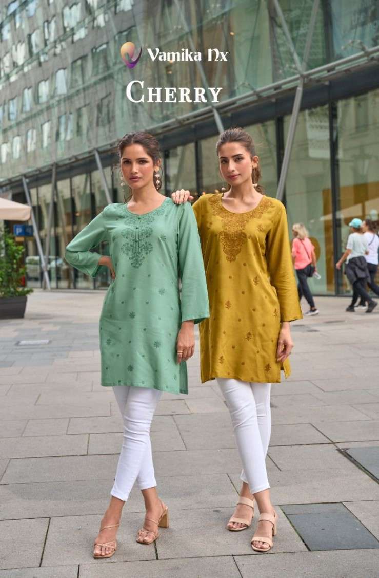 cheery by vamika 171-176 series viscose rayon designer readymade short top wholesale price surat