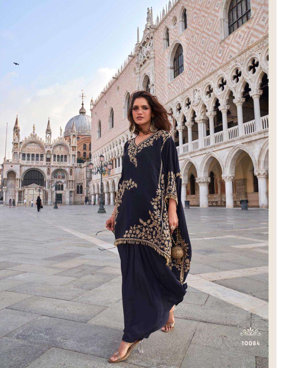 crown 10084 by sayuri designer fancy beads embroidered crepe readymade kaftan wholesale price surat