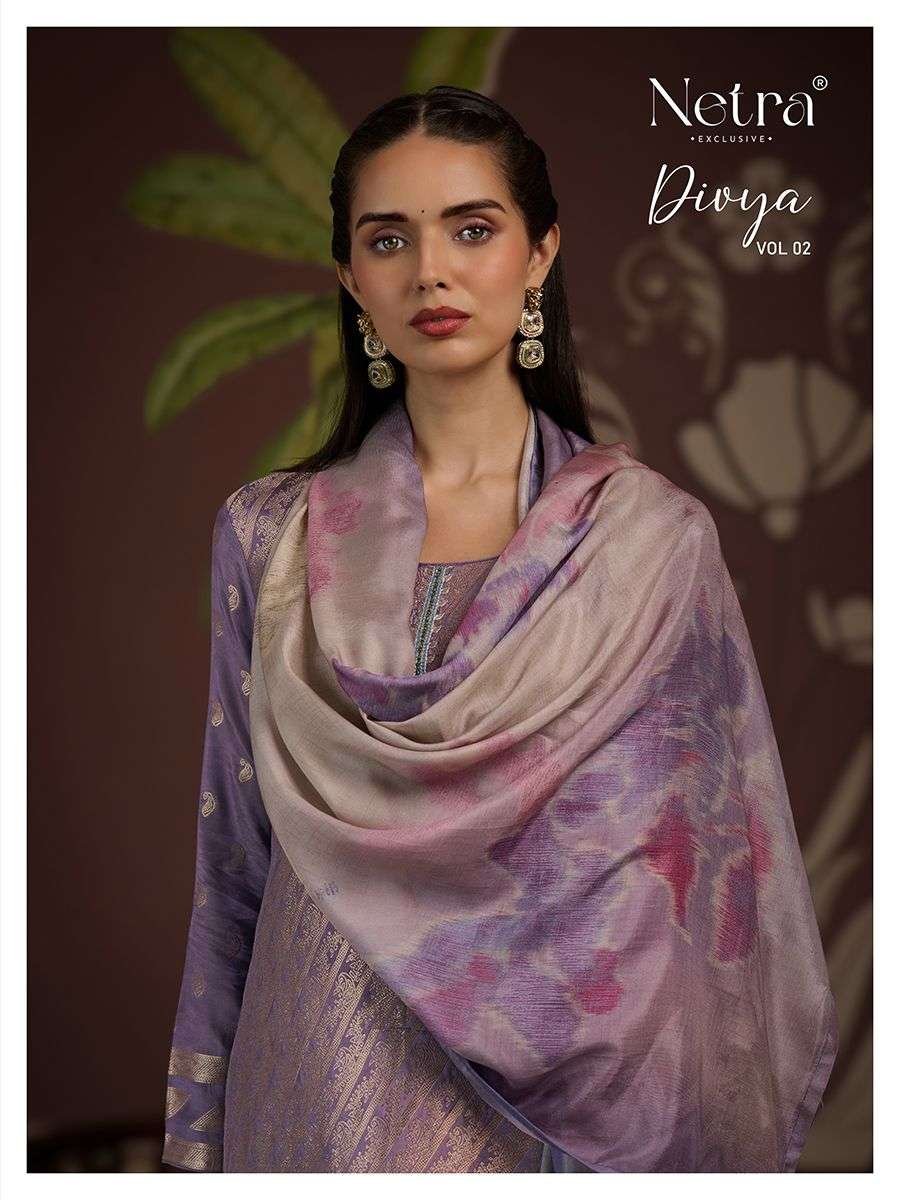 divya vol-2 by netra 1046 colors handwork muslin jacquard salwar kameez wholesale price surat