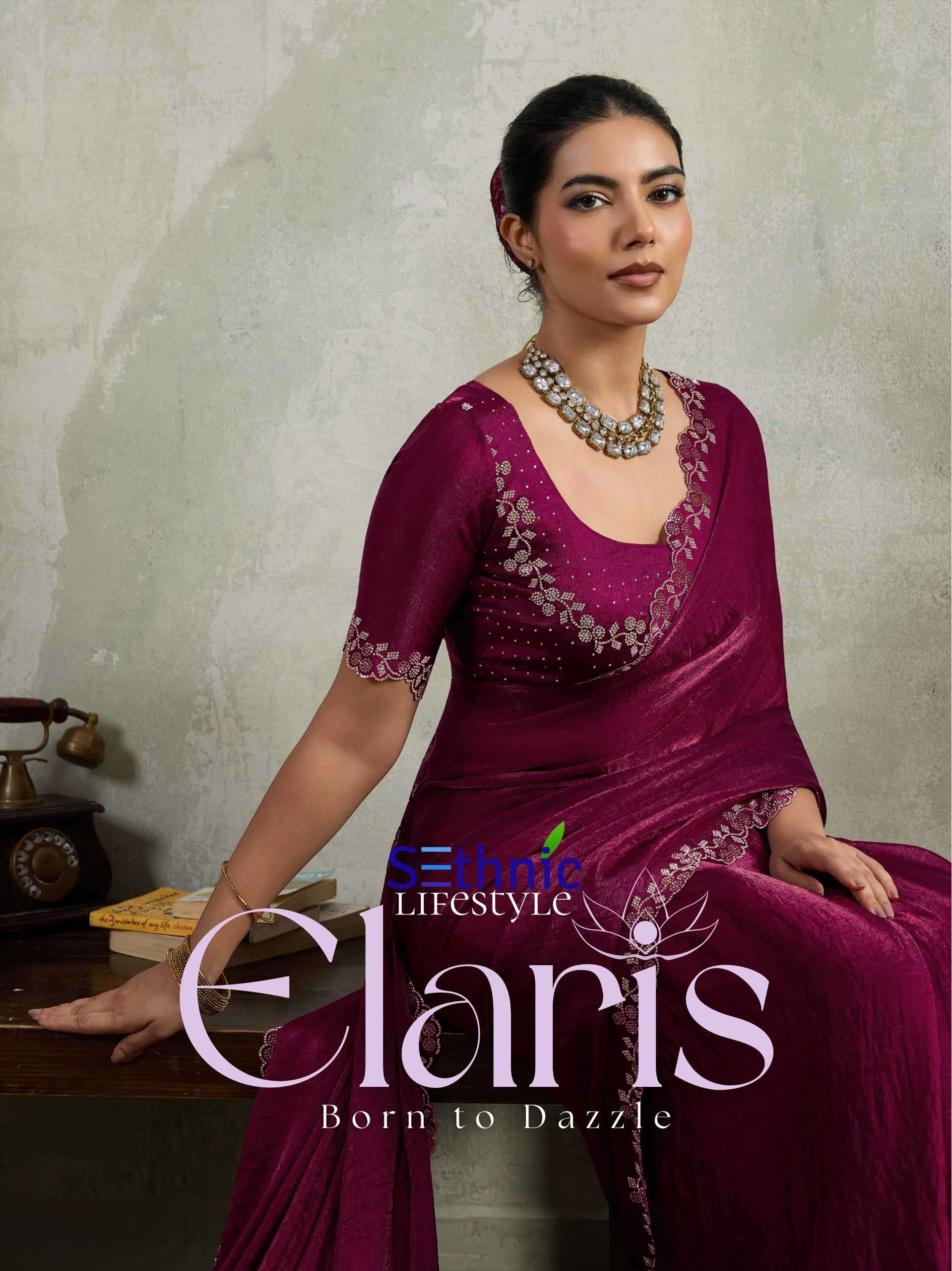 elaris by sethnic lifestyle 104001-104004 series party wear velavet chiffon saree wholesale price surat
