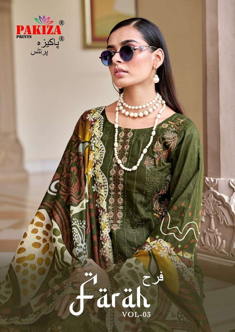 farah vol-3 by pakiza prints 3001-3008 series lawn designer pakistani suit wholesale price surat