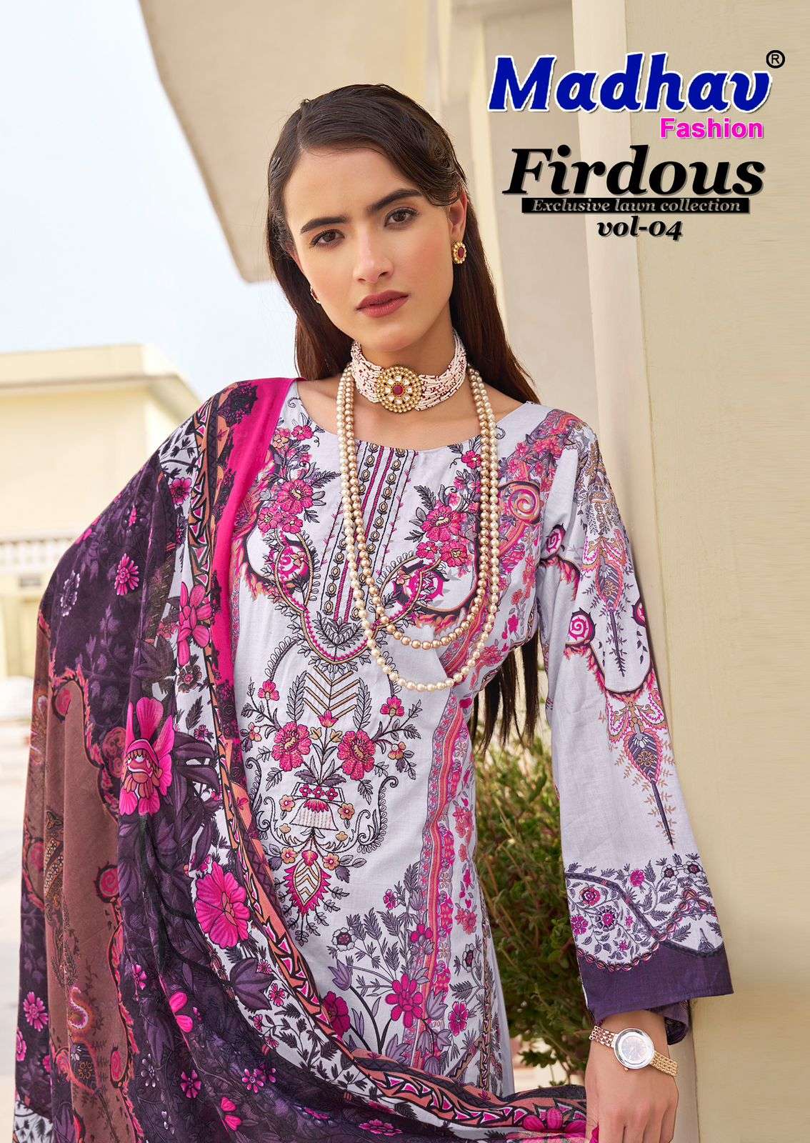 firdous vol-4 by madhav fashion 4001-4006 series lawn cotton designer suit wholesale price surat