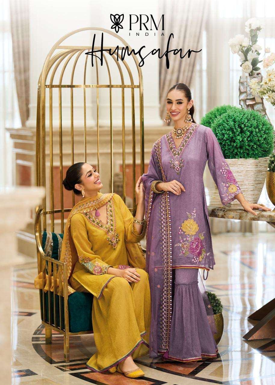 hamsafar by prm trendz 5125-5130 series fancy embroidered readymade organza crush sarara suit wholeslae price surat