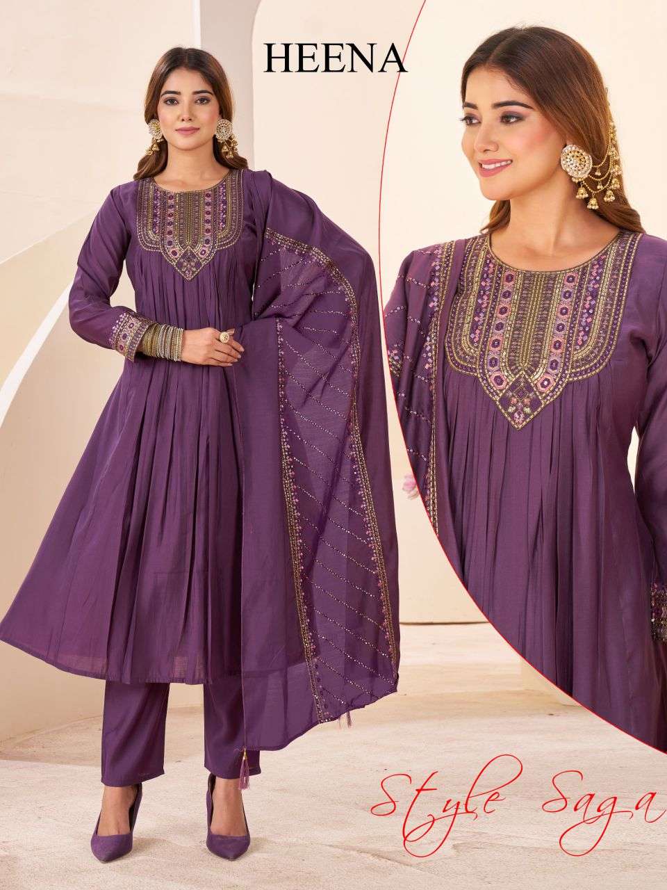 heena by pf ethnic roman silk embroidered readymade suit wholeslae price surat