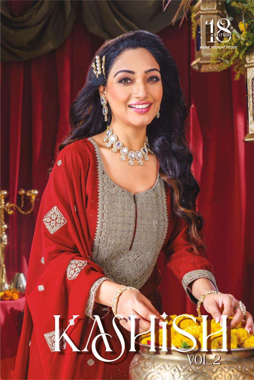 kashish vol-2 by 18 attitude 201-204 series vichitra silk designer readymade kurti wholesale price surat