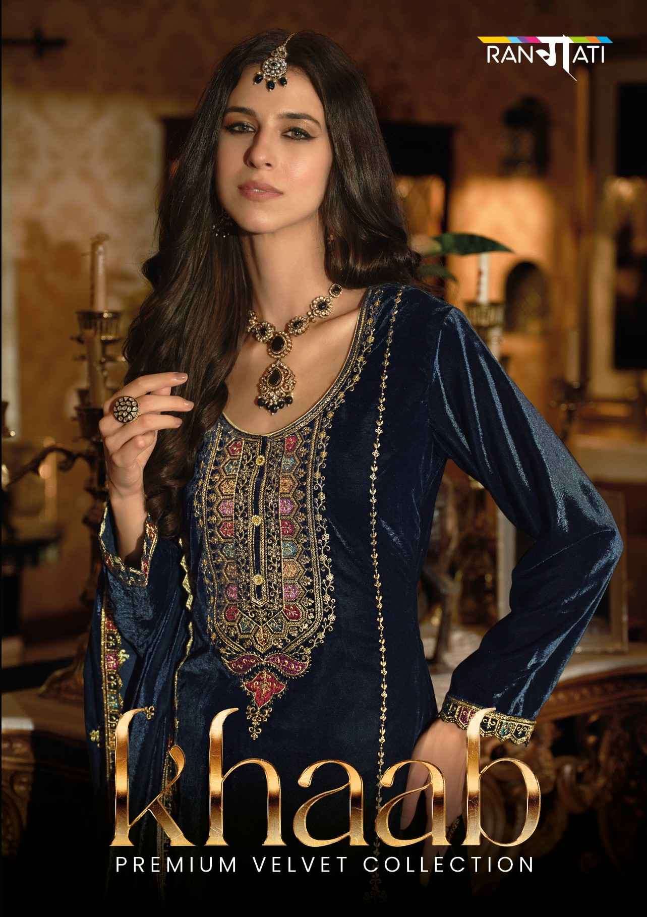 khaab by rangati fancy embroidered winter wear velvet suit wholesale price surat