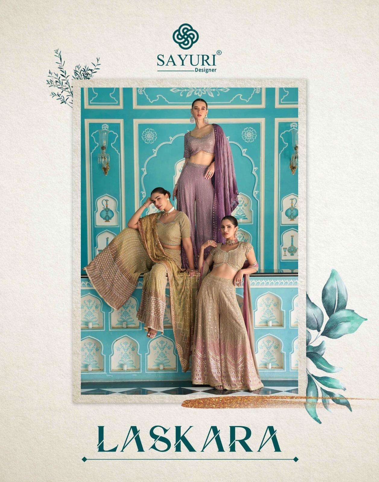 laskara by sayuri designer 5760-5764 series fancy embroidered georgette readymade best collection wholesale price surat