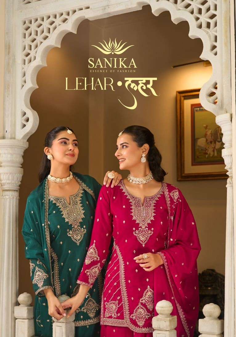 lehar by sanika fashion 2201-2203 series heavy embroidered chinon silk readymade plazo suit wholesale price surat