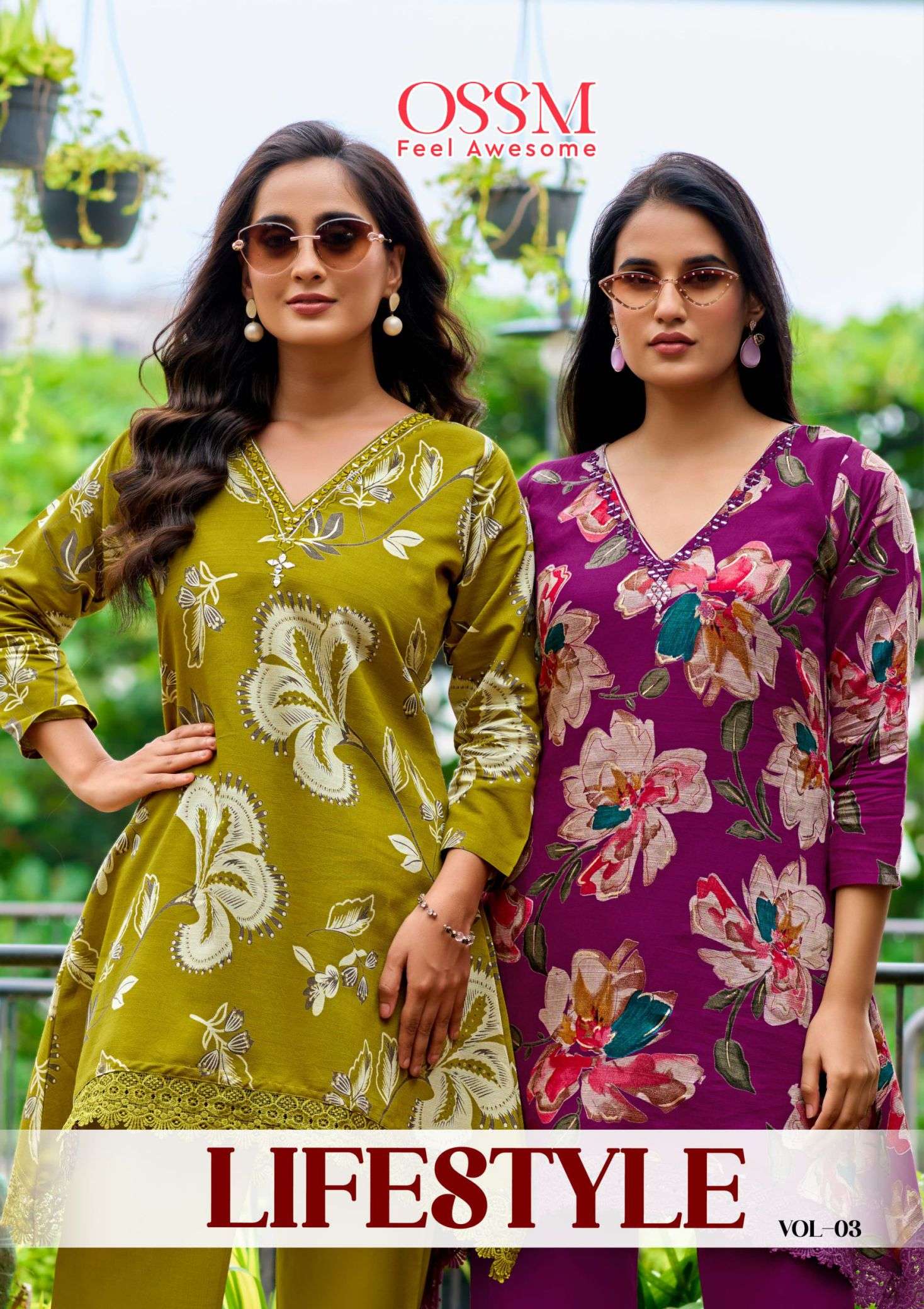 lifestyle vol-3 by ossm 3001-3006 series mirror embroidered vetican readymade kurti wholesale price surat