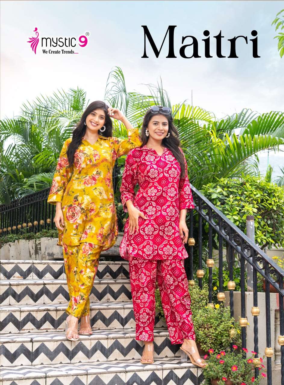maitri vol-3 by mystic 9 3001-3008 series exclusvie designer vetican printed cord set wholesale price surat