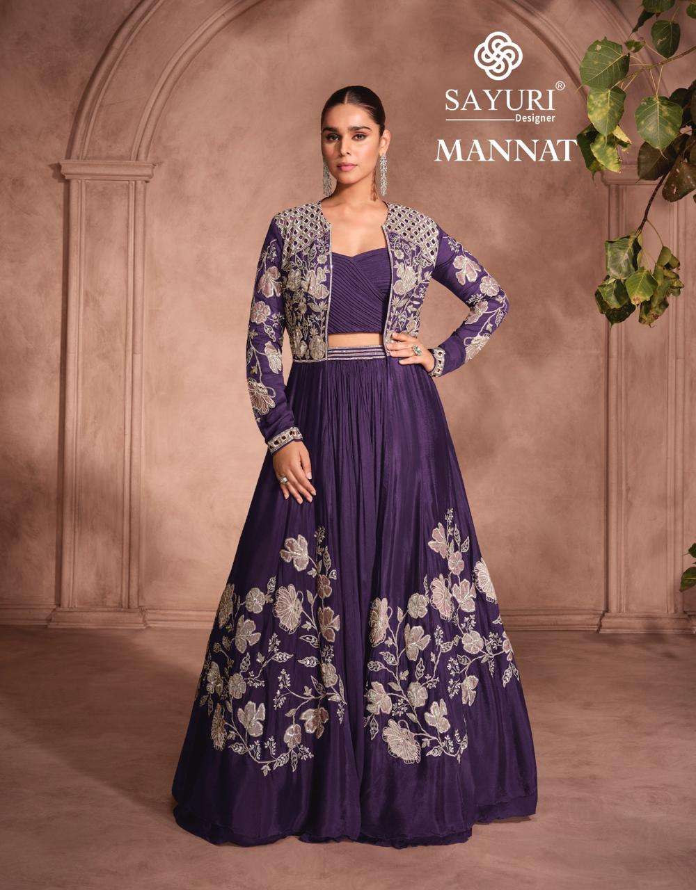 mannat by sayuri designer 5795-5798 series party wear chinon silk readymade collection wholesale price surat