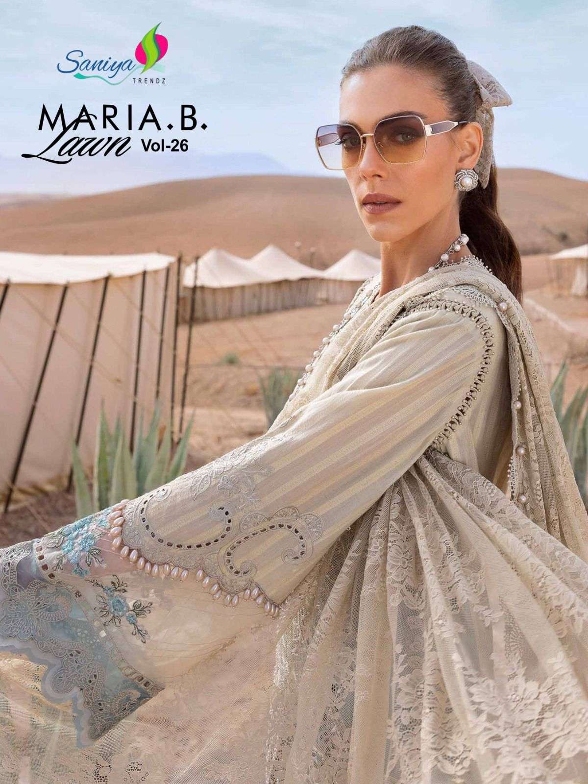 maria b lawn vol-26 by saniya trendz 26001-26002 series fancy embroidered cotton suit wholesale price surat