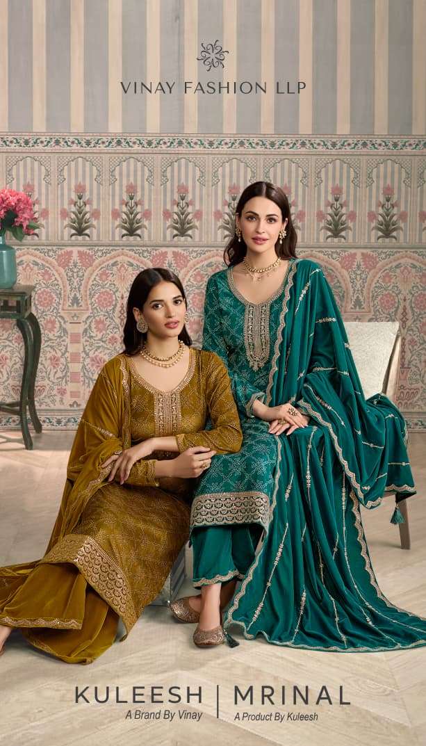 mrinal by vinay fashion 76561-76564 series fancy embroidered velvet salwar kameez wholesale price surat