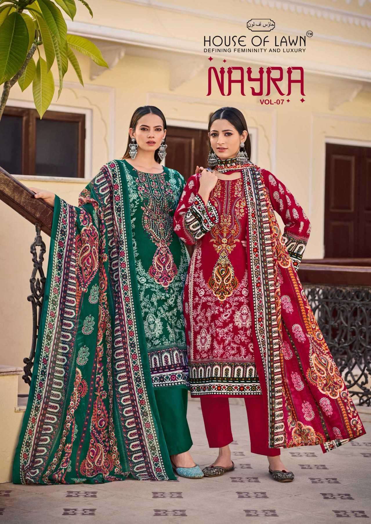 nayra vol-7 by house of lawn 1001-1008 series fancy digital printed cotton suit wholesale price surat