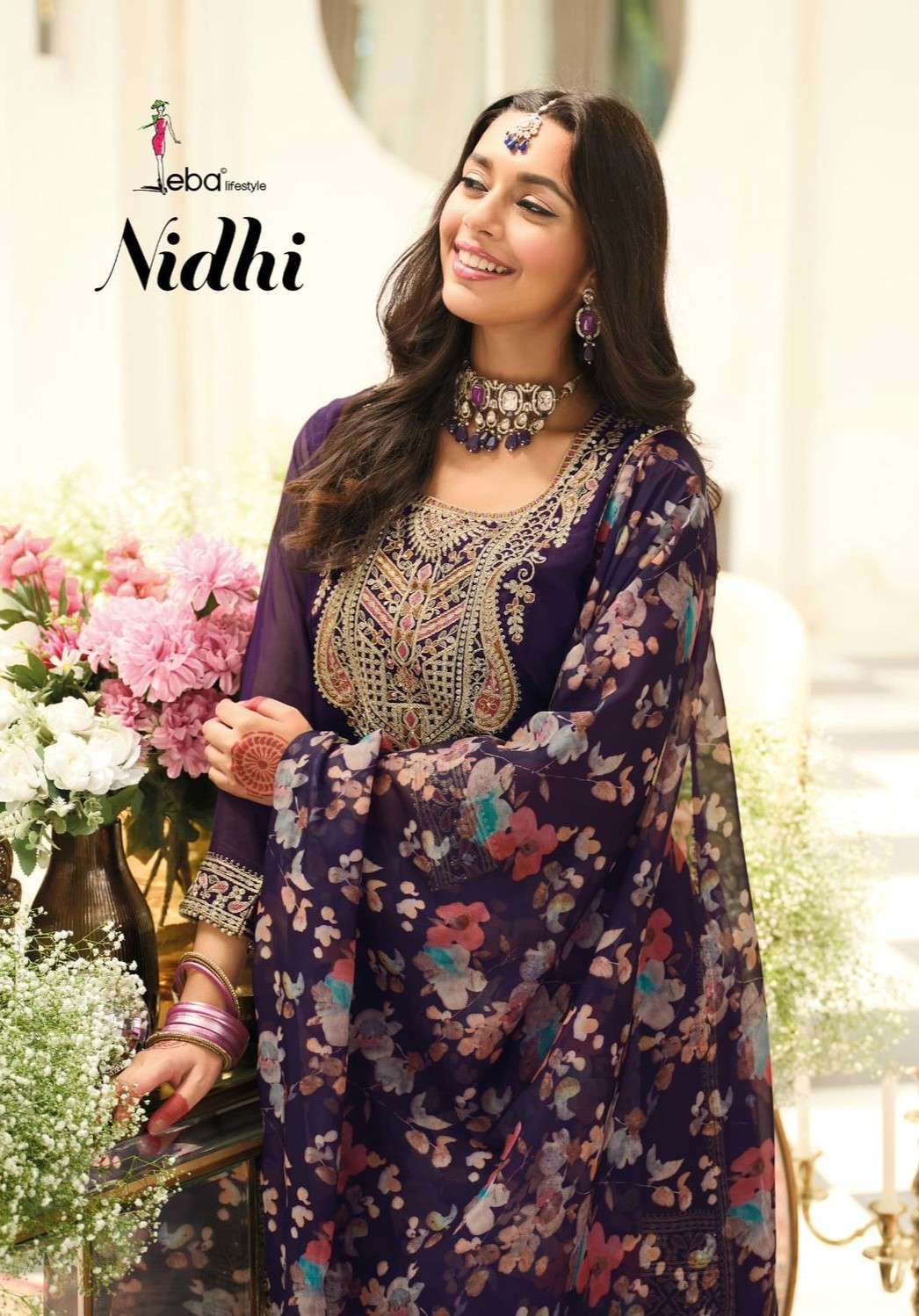 nidhi by eba lifestyle 2111-2113 series organza fancy embroidered suit wholesale price surat