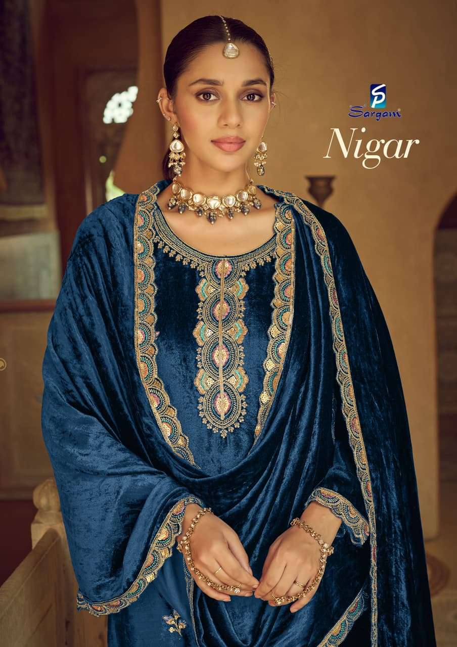 nigar by sargam 2733 colors fancy beads work fancy velvet salwar kameez wholesale price surat