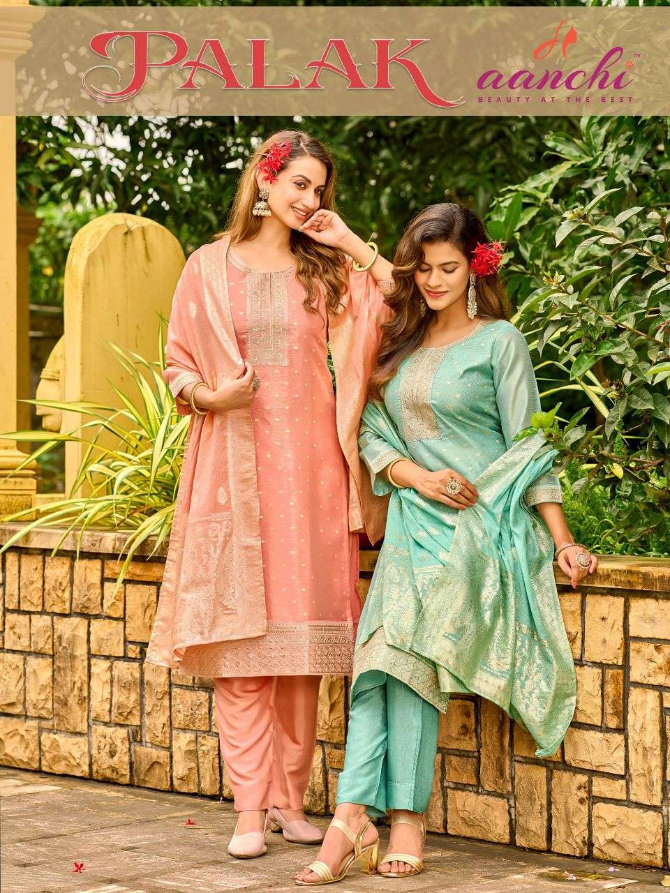 palak by aanchi latest designer fancy work tissue readymade kurti wholesale price surat