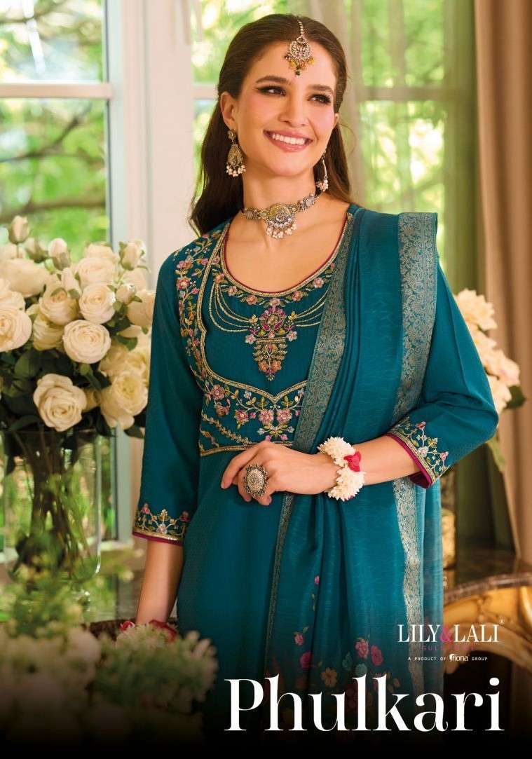 phulkari by lily&lali 29301-29304 series fancy embroidered viscose silk readymade salwar kameez wholesale price surat