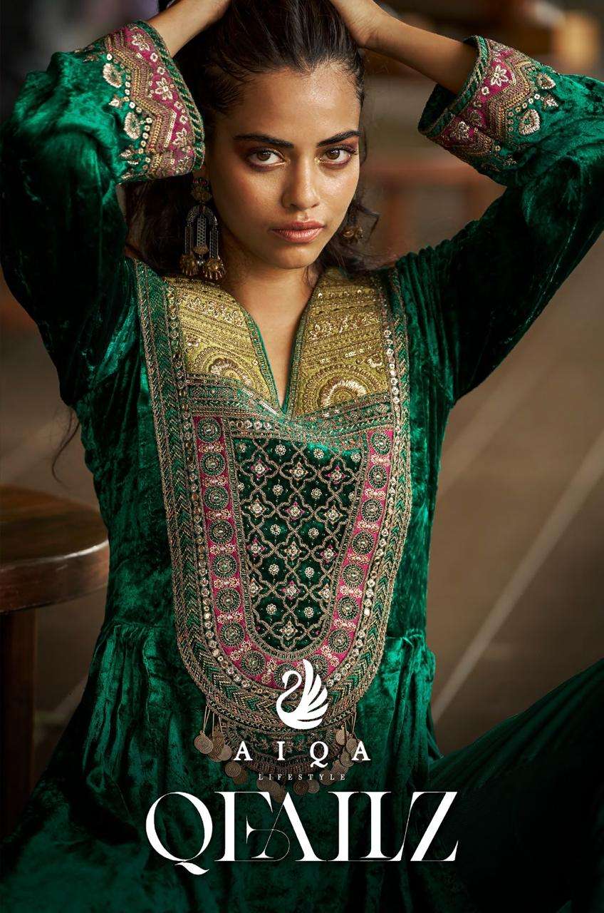 qealiz by aiqa 2401-2406 series velvet designer salwar kameez wholesale price surat