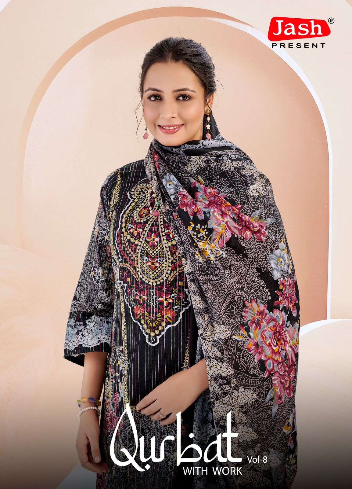 qurbat vol-8 by jash 8001-8008 series mix cotton designer salwar kmeez wholesale price suraty