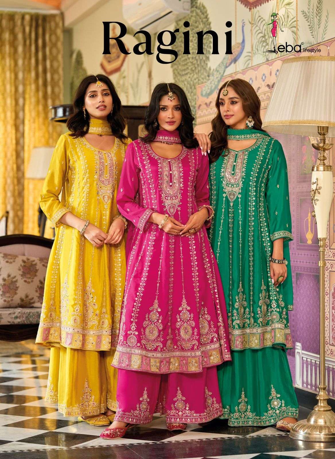 ragini by eba lifestyle 1883-1885 series chinon with hevay embroidered plazo suit wholesale price surat