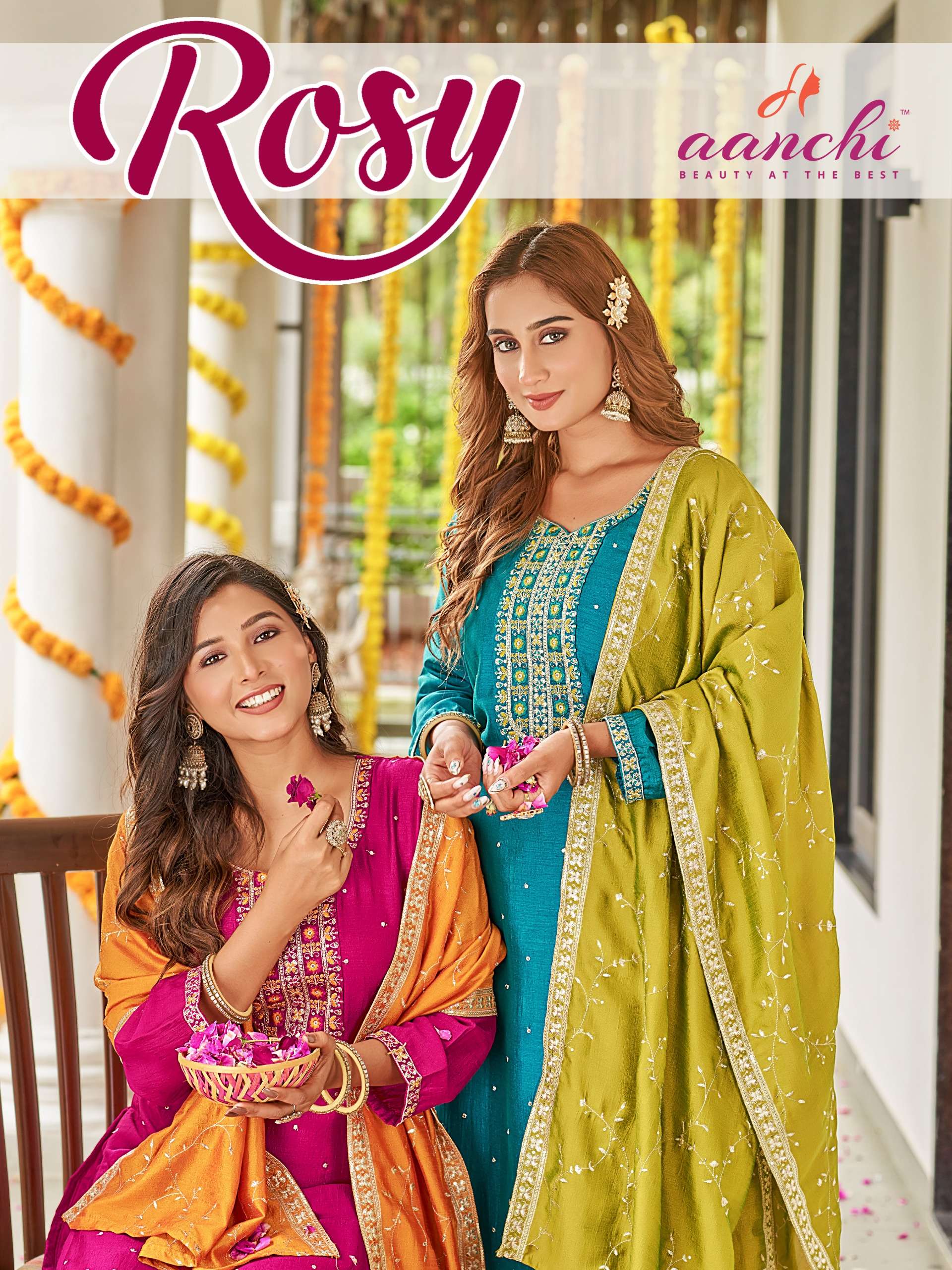 rosy by aanchi colors latest designer vichitra silk readymade kurti wholesale price surat