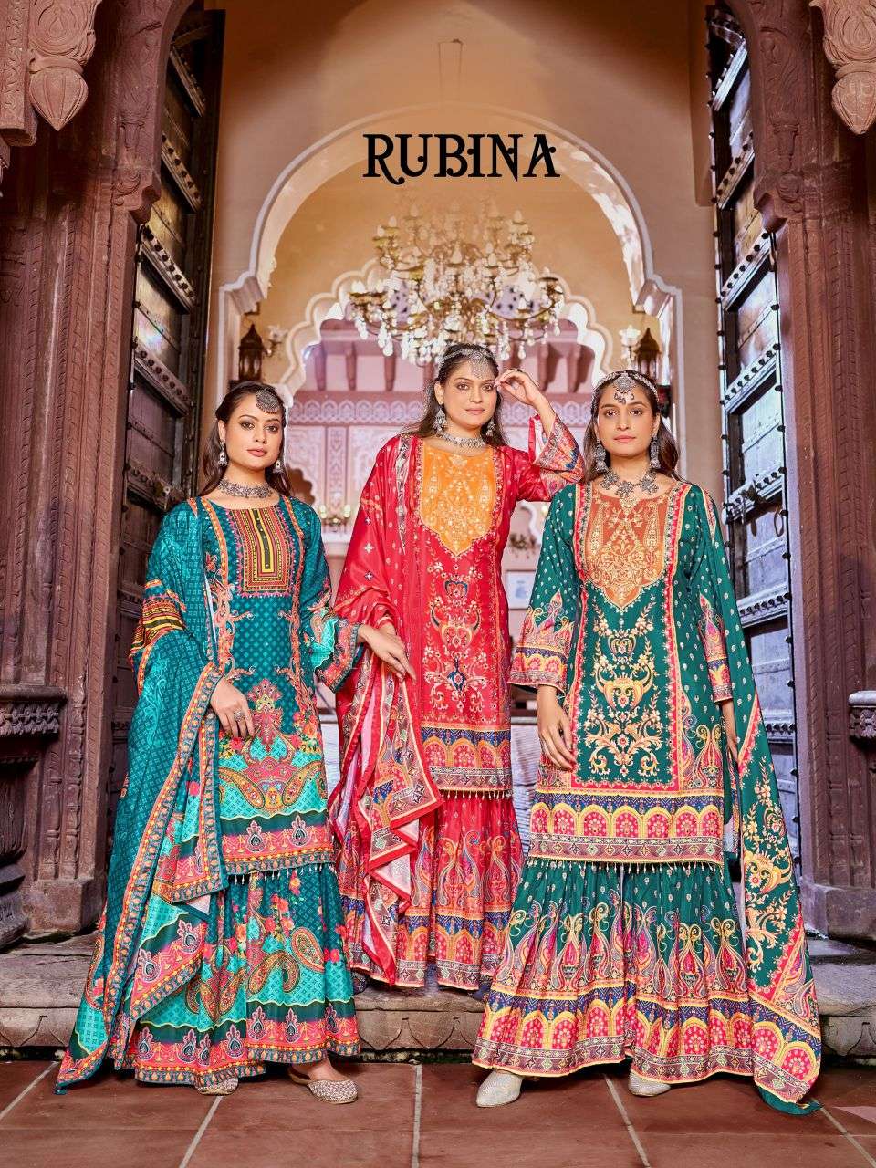 rubina mukesh 1001-1006 series fancy digital printed pure crape readymade salwar kameez wholesale price surat