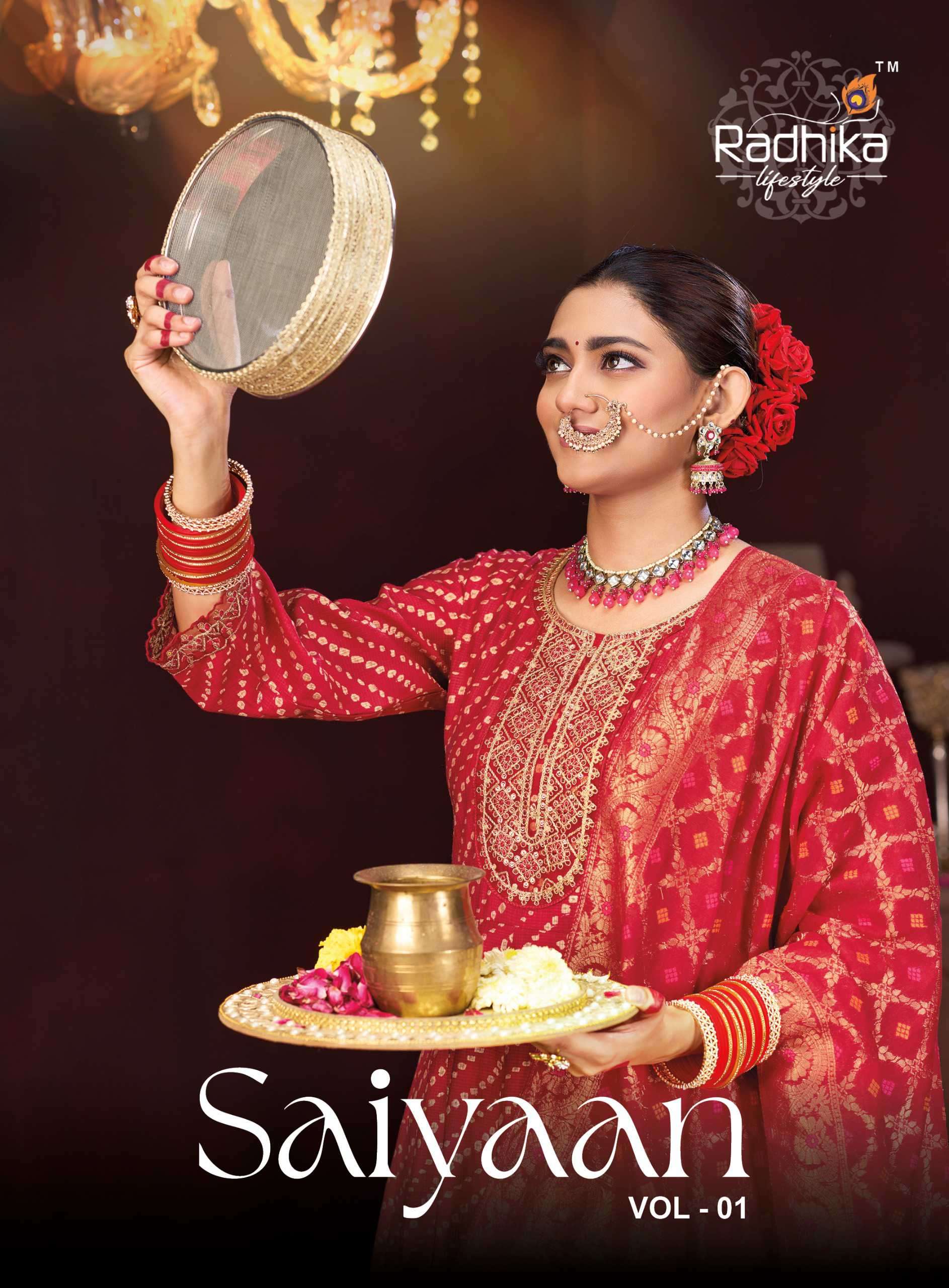 saiyaan vol-1 by radhika lifestyle 1001-1004 series silk designer readymade kurti wholesale price surat