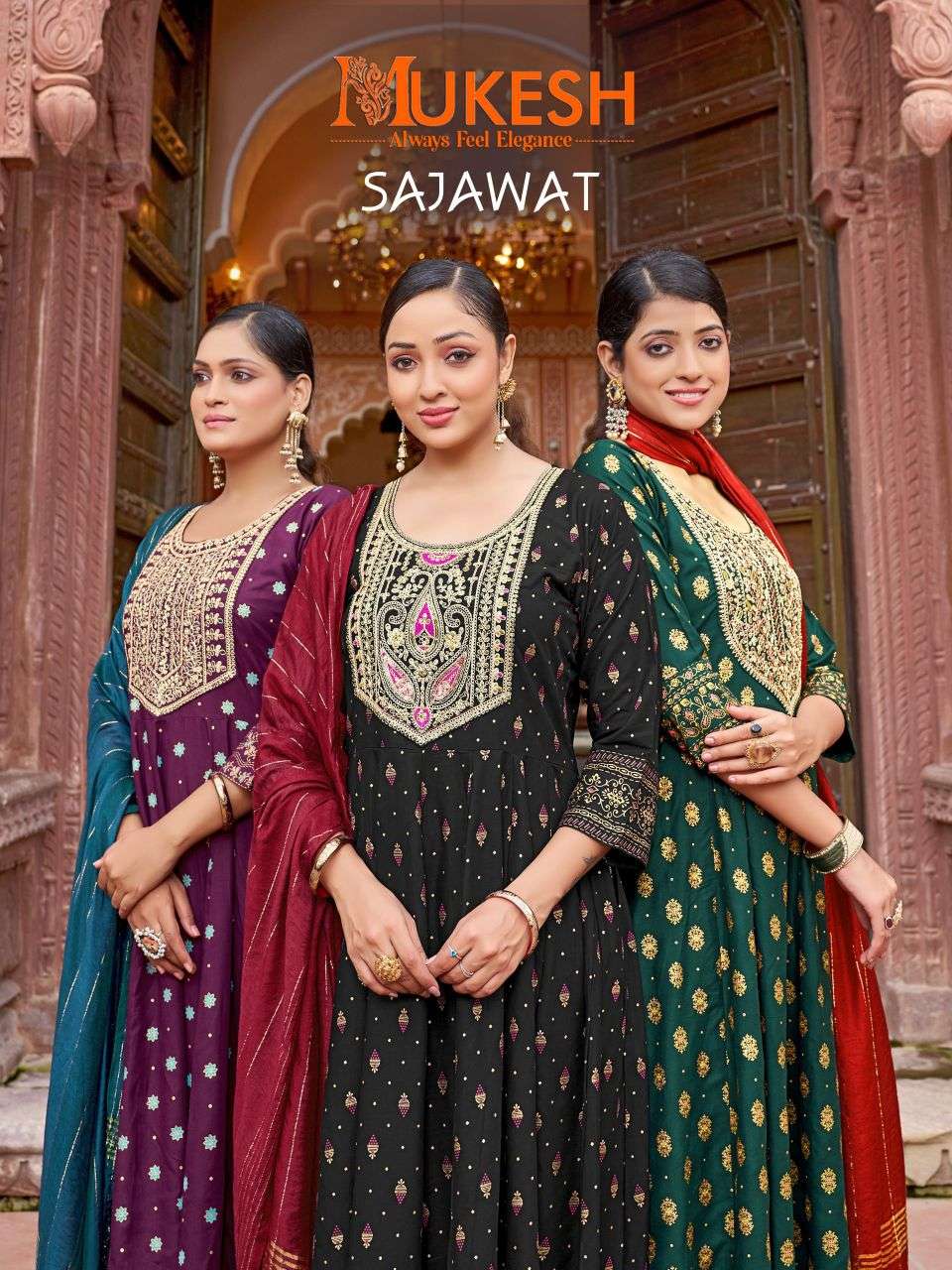 sajawat by mukesh 1001-1008 series heavy sequence embroidered readymade suit wholesale price surat