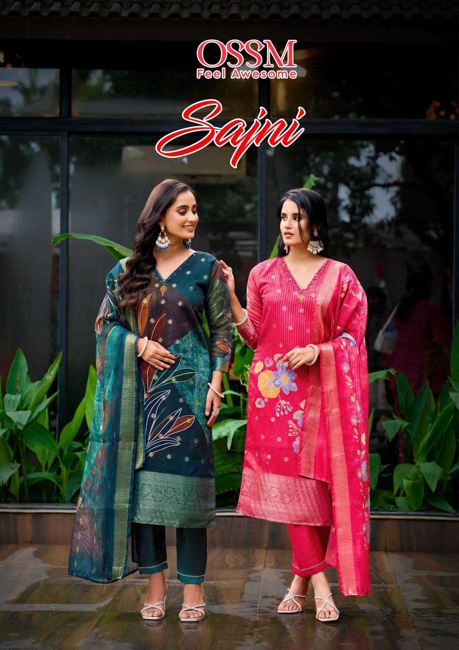 sajni by ossm 1001-1006 series digital printed silk jacquard salwar kameez wholesale price surat