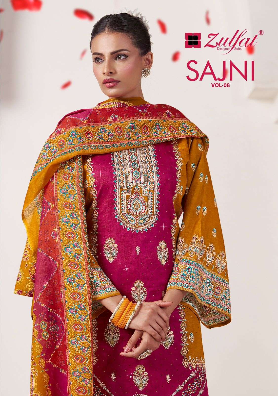 sajni vol-8 by zulfat designer suit colors heavy handwork digital print suit wholesale price surat