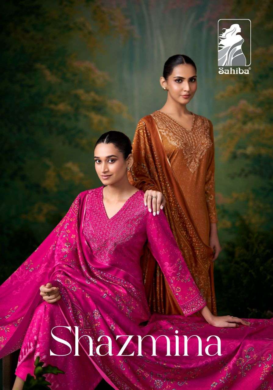 shazmina by sahiba fancy embroidered pashmina designer salwar kameez wholesale price surat
