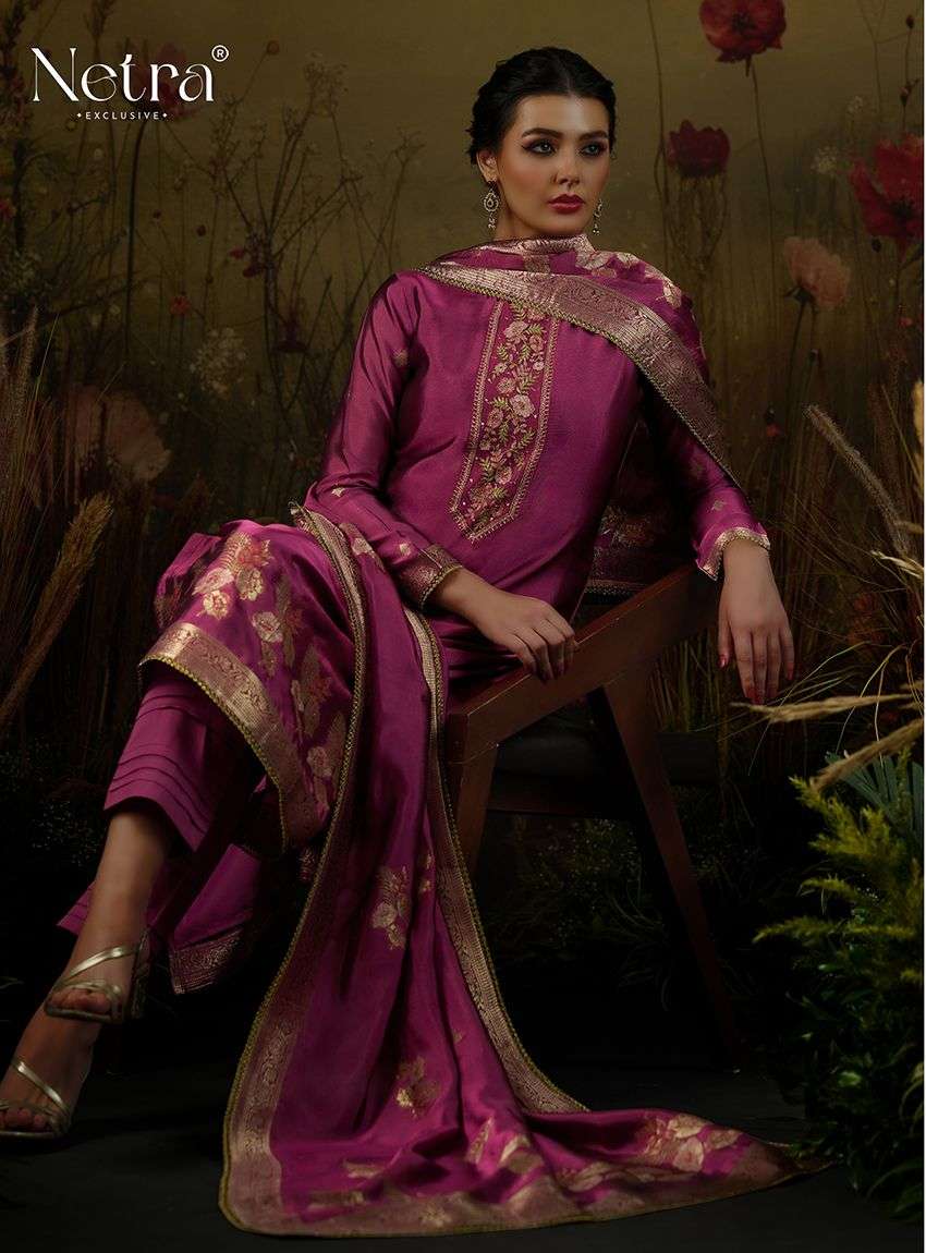 shiza by netra 1020 series viscose silk designer fancy embroidered suit wholesale price surat