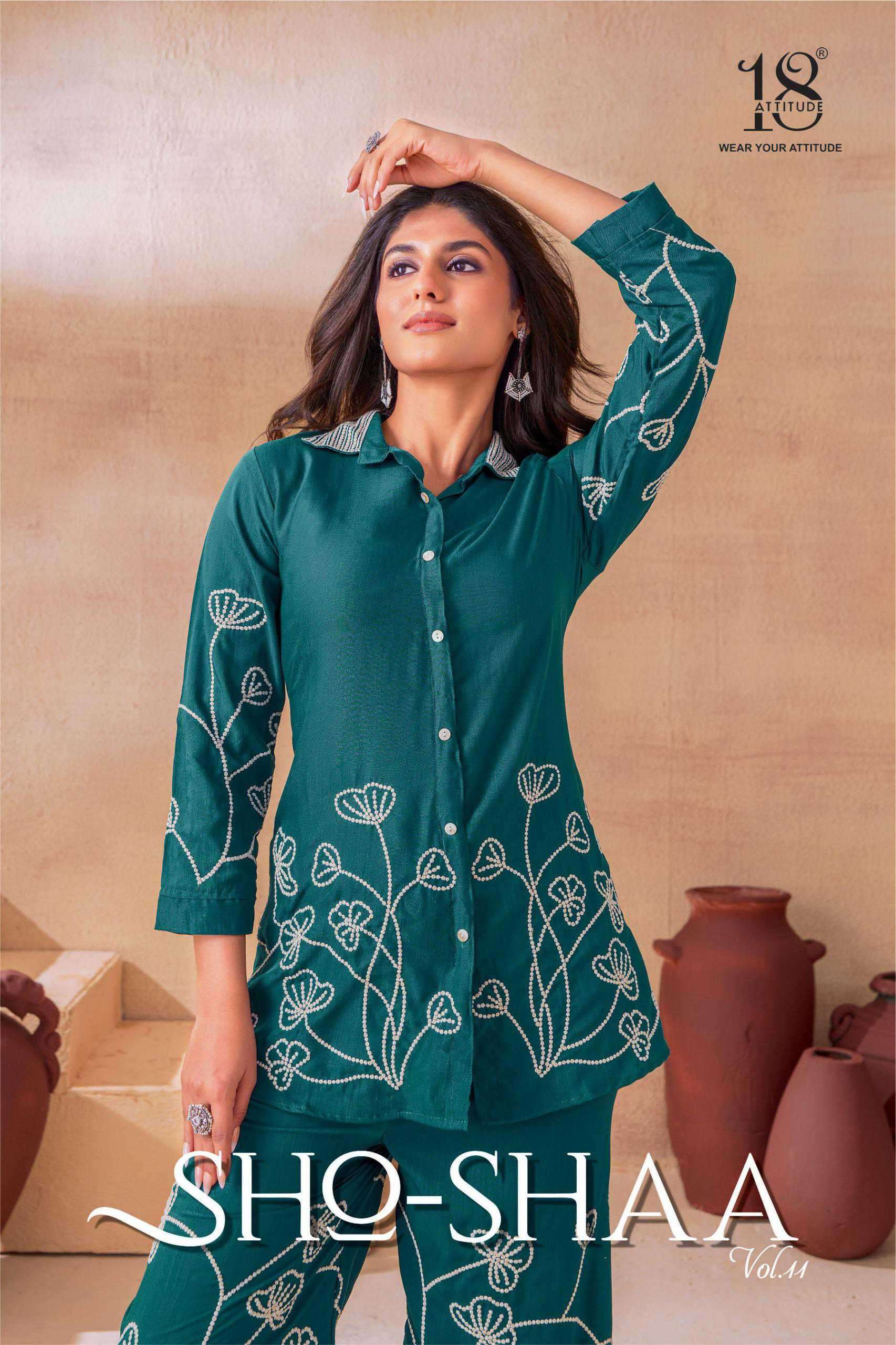 sho-shaa vol-11 by 18 attitude 1101-1105 series rayon readymade cord set wholesale price surat