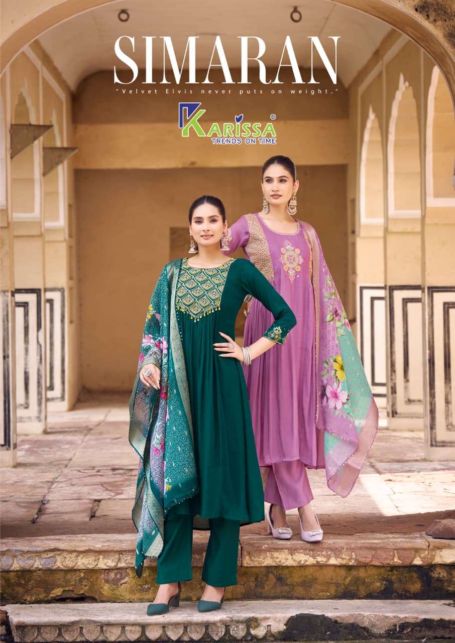 simaran by karissa 1001-1004 series designer viscose mal chanderi suit wholesale price surat