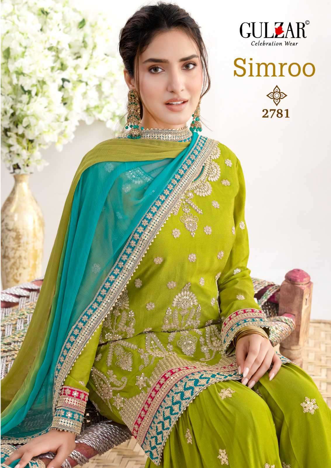 simroo by gulzar fancy heavy embroidered chinon designer readymade plazo suit wholesale price surat