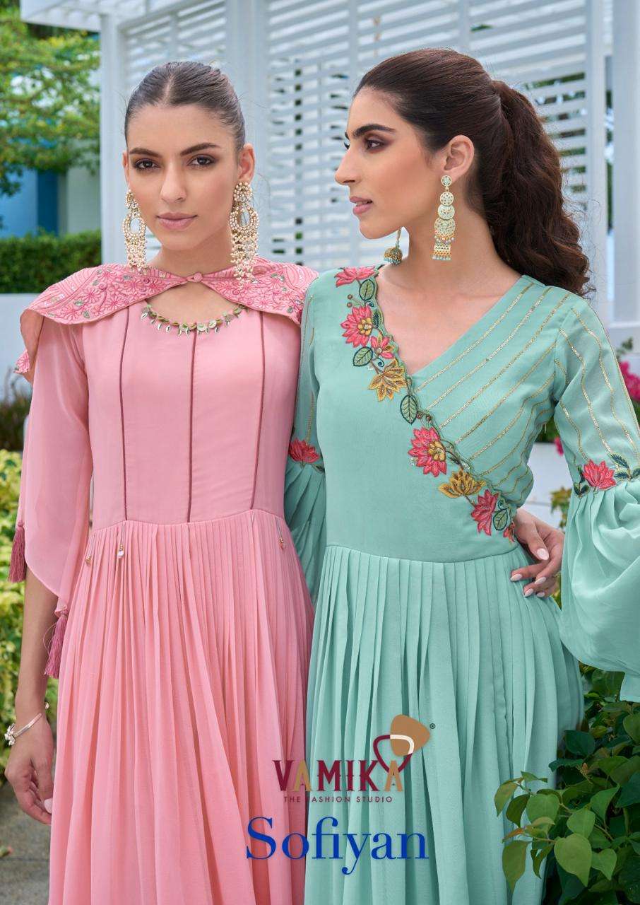 sofiyan by vamika 4001-4006 series heavy embroidered georgette gown wholesale price surat