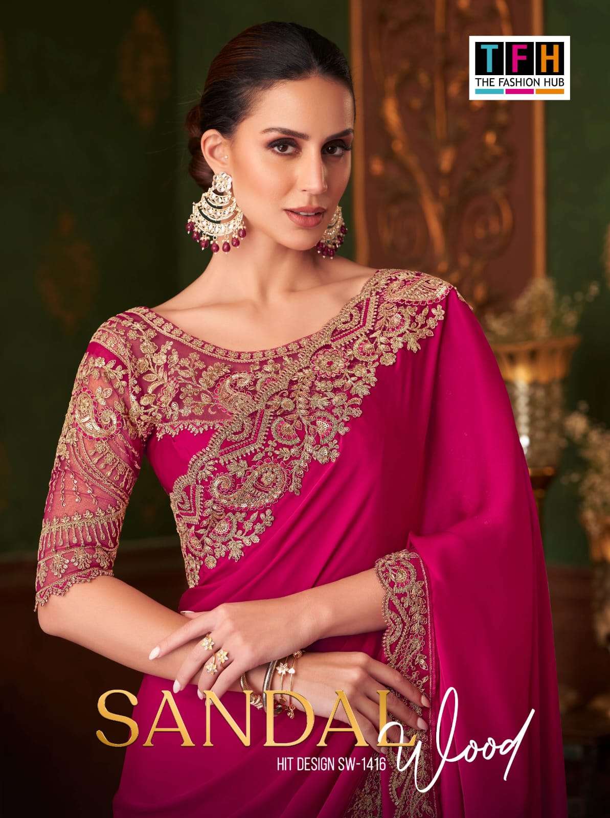 tfh 1416 colors sartin silk designer party wear saree wholesale price surat