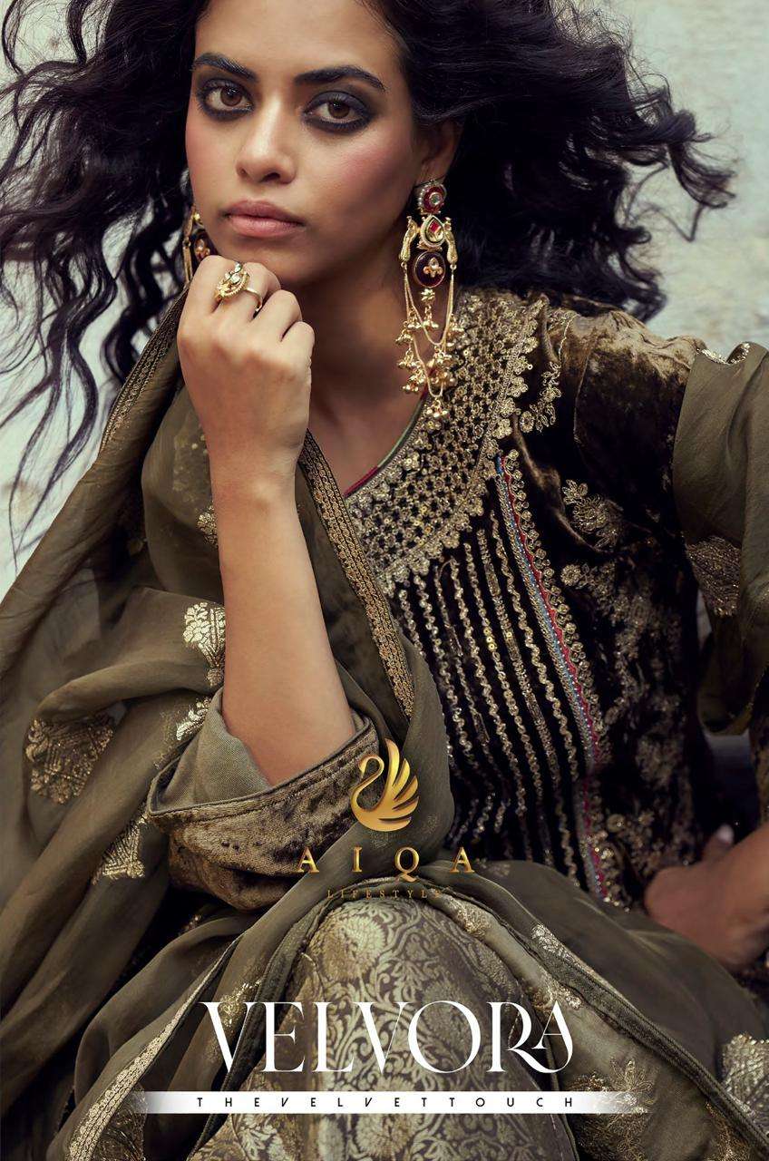 velvora by aiqa 1001-1006 series viscose velvet winter wear suit wholesale price surat
