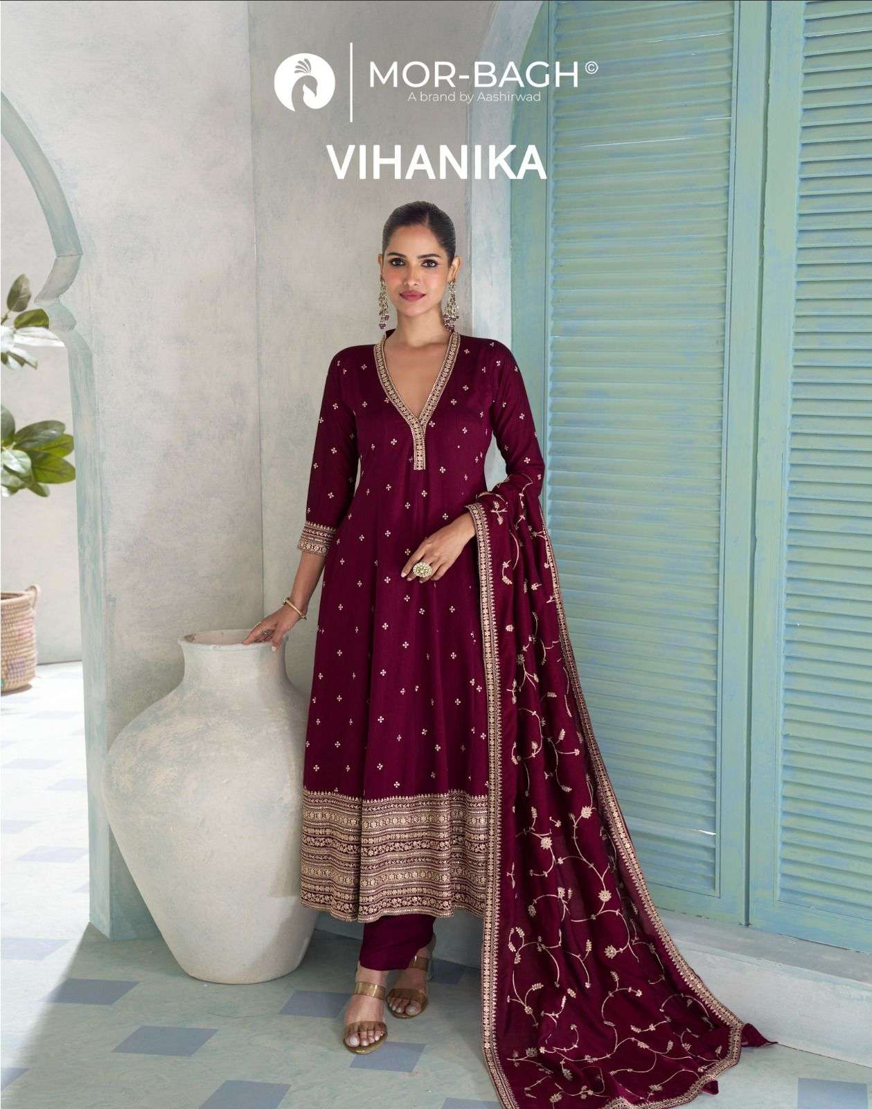 vihanika by aashirwad creation 10444-10446 series fancy work designer silk readymade salwar kameez wholesale price surat