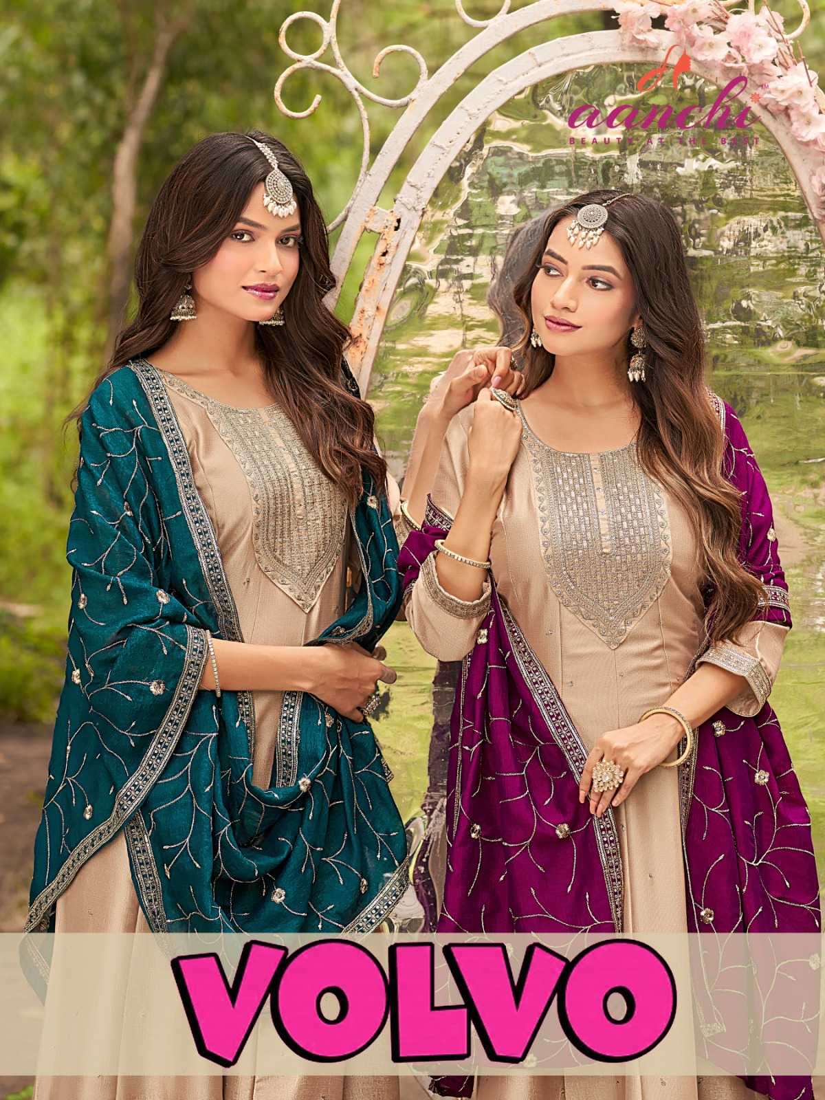 volvo by aanchi exclusive designer vichitra silk readymade salwar kameez wholesale price surat